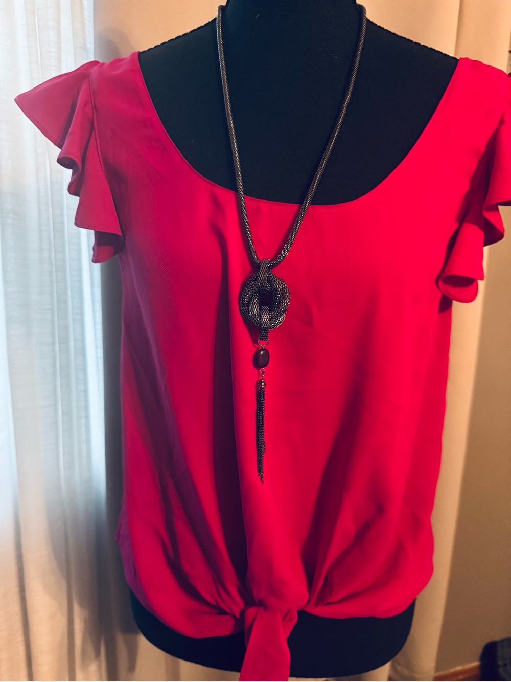 Amanda Uprichard Bright Pink Tie-Front Ruffle Sleeve Blouse